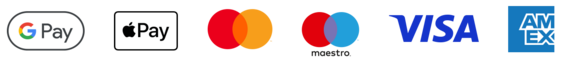 Google Pay, Apple Pay, Mastercard, Maestro, Visa, Amex